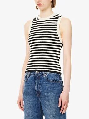 H by Halston Black & White Striped Ribbed Tank NWT